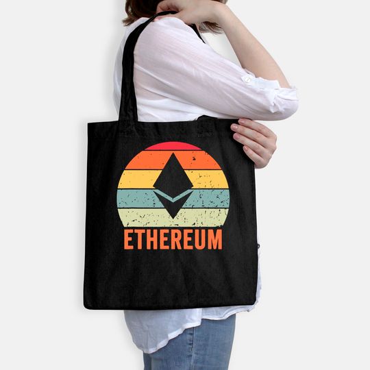 Ethereum Blockchain ETH Ether Cryptocurrency Retro Sunset Tote Bag
