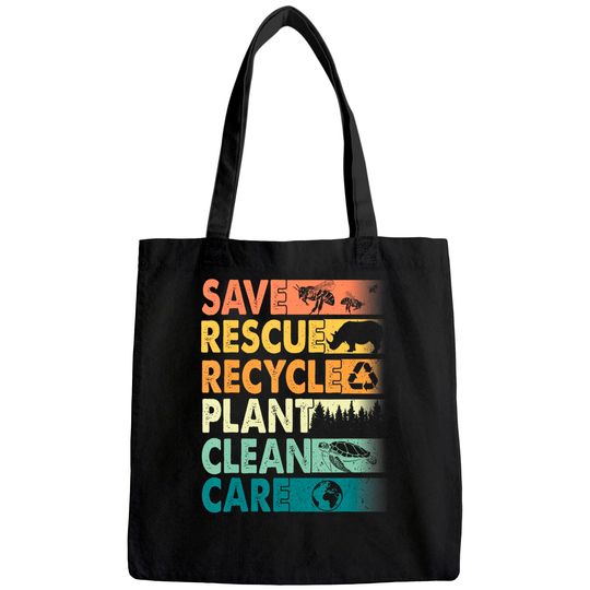 Earth Day Save Bees Rescue Animals Recycle Plastics Tote Bag