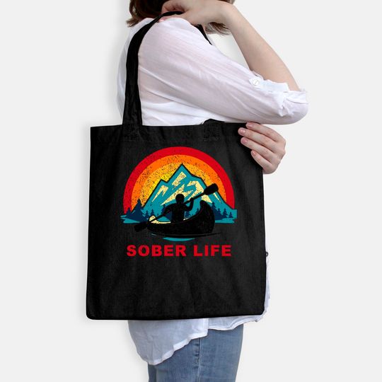 Sober Life Person Canoeing Retro Sunset AA NA Recovery Tote Bag