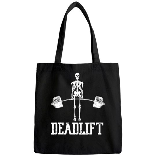 Skeleton Dead Lift Funny Halloween Lifting Weights Tote Bag