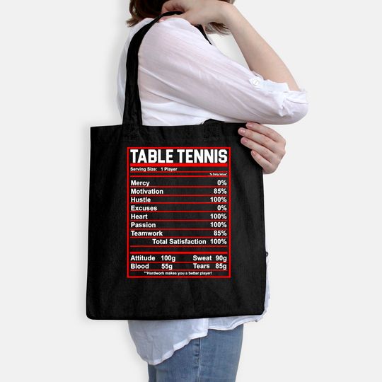 Funny Table Tennis Nutrition Facts Tote Bag
