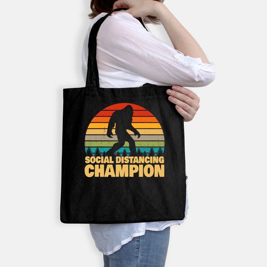Social Distancing Champion Trendy Meme Bigfoot Tote Bag