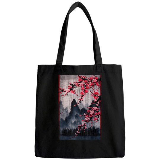 Vintage Cherry Blossom Woodblock Tee Japanese Graphical Art Tote Bag