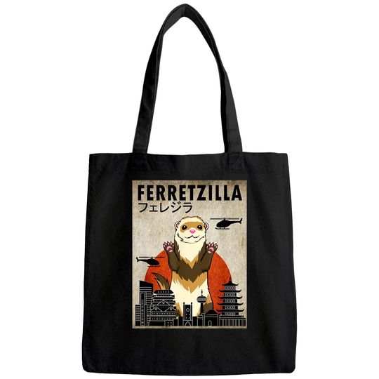 Ferretzilla, Vintage Ferret Japanese Sunset Style Tote Bag