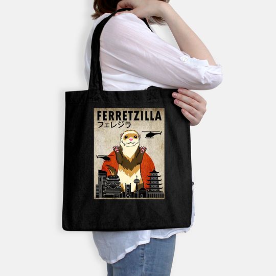 Ferretzilla, Vintage Ferret Japanese Sunset Style Tote Bag
