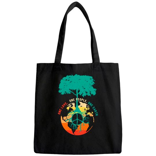 World Peace Tree Love People Earth Day 60s 70s Hippie Retro Tote Bag