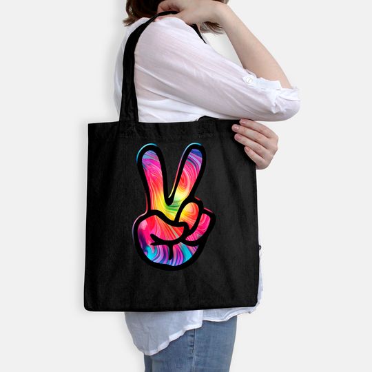60s 70s Tie Dye Peace Hand Sign Tote Bag