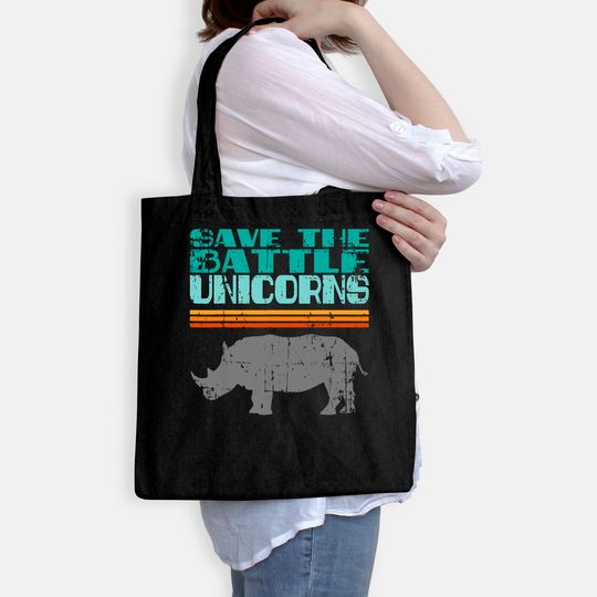Vintage Save The Battle Unicorn Retro Rhino Rhinoceros Tote Bag