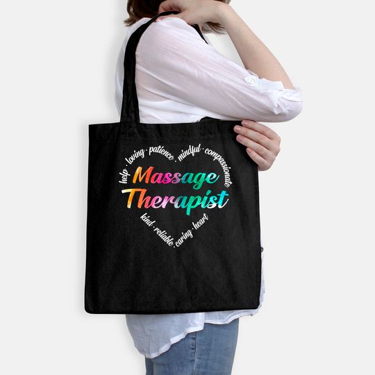 Massage Therapist Heart Word Cloud Watercolor Rainbow Tote Bag