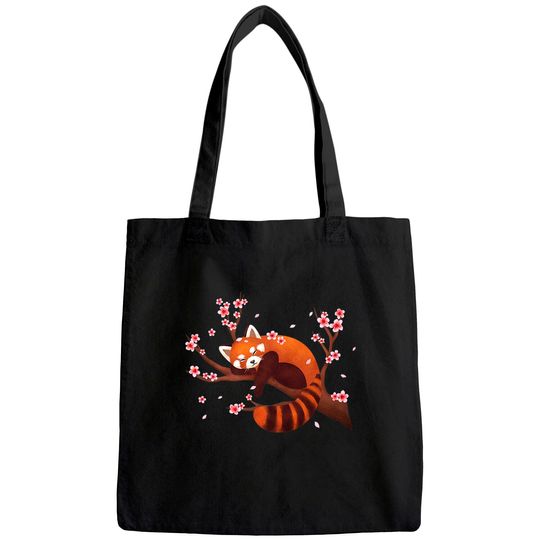 Vintage Red Panda Japanese Cherry Blossom Flower Tote Bag