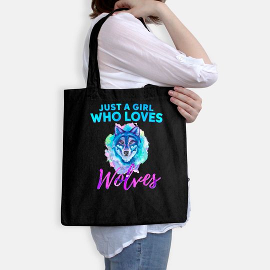 Just A Girl Who Loves Wolves Watercolor Wolf Tote Bag