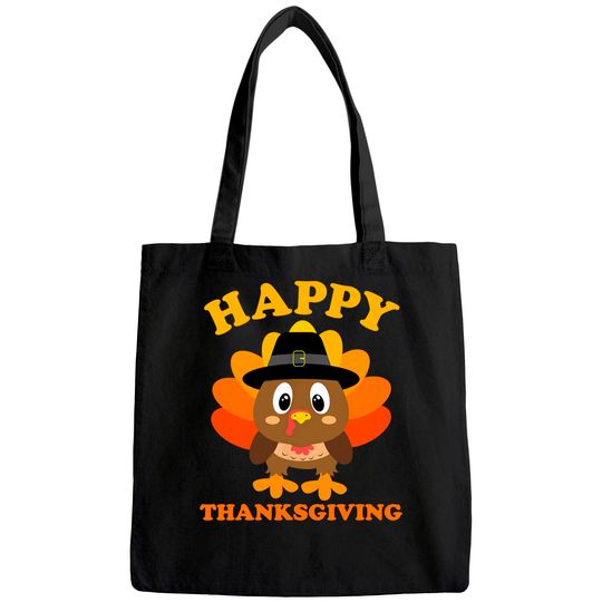 Happy Thanksgiving Tote Bag for Boys Girls Kids Pilgrim Turkey Tote Bag