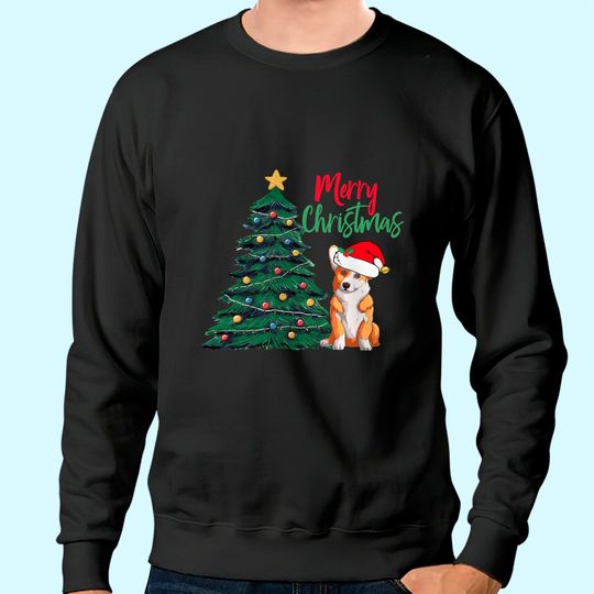 Merry Christmas Corgi Dog in Santa Hat Cute Holiday Sweatshirt