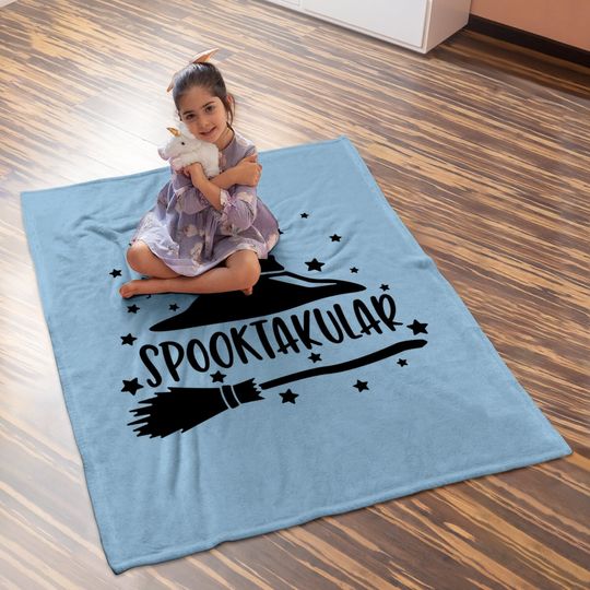 Spooktacular Witch Broom Halloween Baby Blanket
