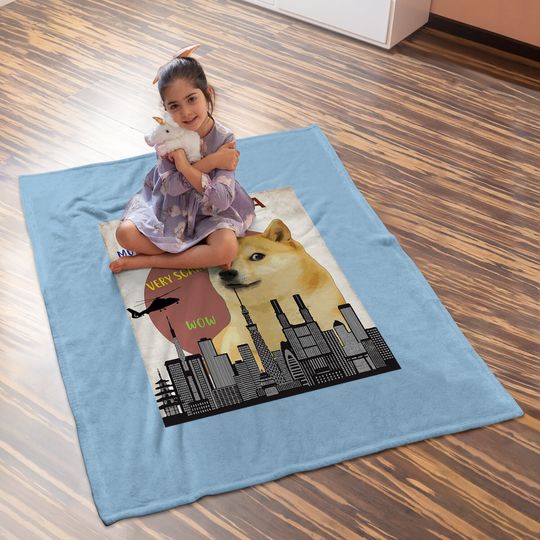 Dogezilla Funny Meme Shiba Inu Dog Baby Blanket