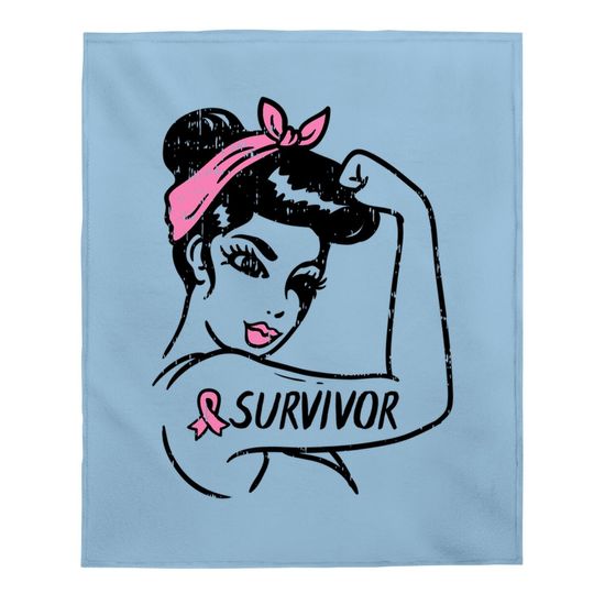Breast Cancer Survivor Rosie Riveter Pink Awareness Baby Blanket