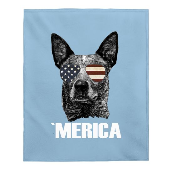 Merica Australian Cattle Dog With Usa Flag Sunglasses Baby Blanket