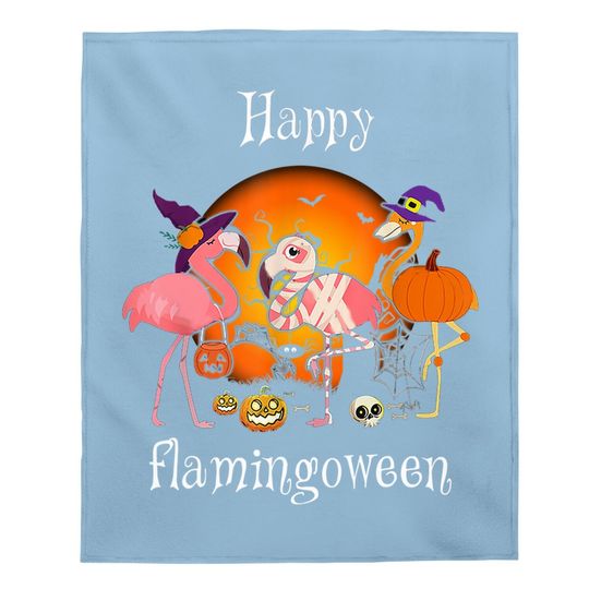 Happy Flamingoween Witch Pumpkin Flamingo Halloween Costume Baby Blanket