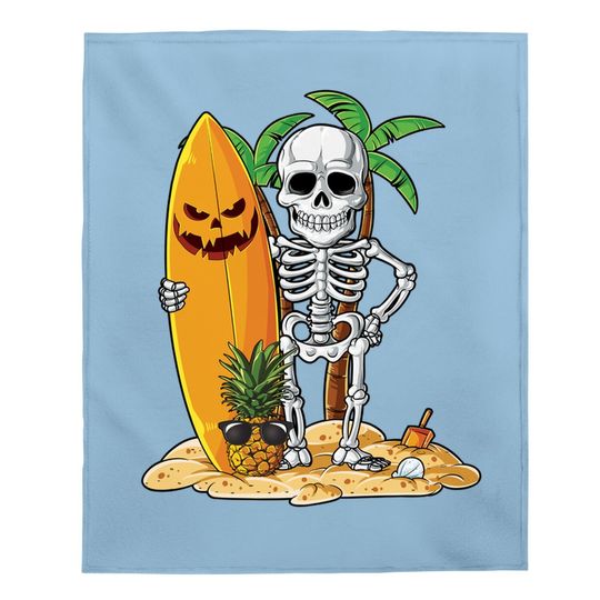 Skeleton Surfing Halloween Hawaii Surfer Baby Blanket