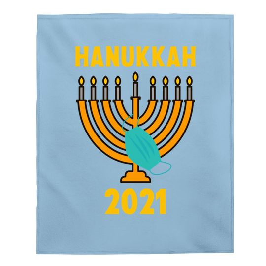 Happy Hanukkah 2021 Jewish Menorah Wearing Face Mask Baby Blanket