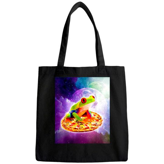 Red Eye Tree Frog Riding Pizza In Space Tote Bag