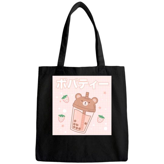 Bubble Milk Tea Boba Cute Bear Kawaii Aesthetic Tote Bag