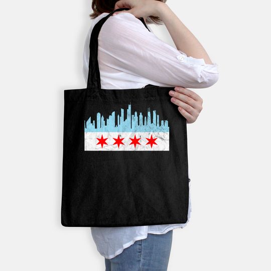 Chicago Flag Distressed Vintage Downtown Skyline Illinois Tote Bag