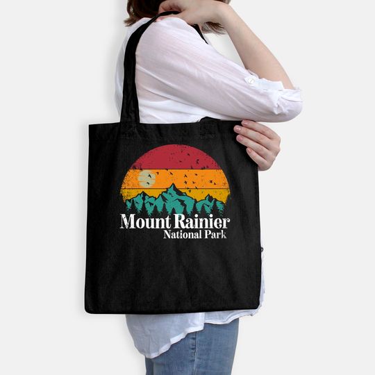 Mount Rainier National Park Retro Style Hiking Vintage Tote Bag