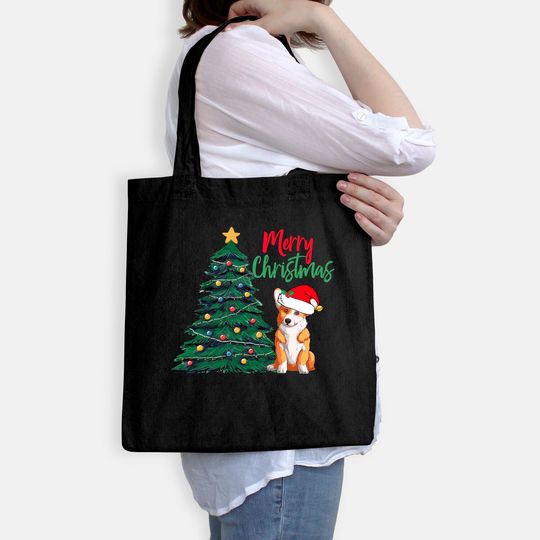 Merry Christmas Corgi Dog in Santa Hat Cute Holiday Tote Bag