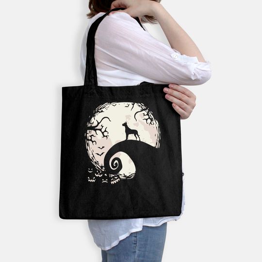 Great Dane Dog and Moon Howl In Forest Dog Halloween Party Tote Bag