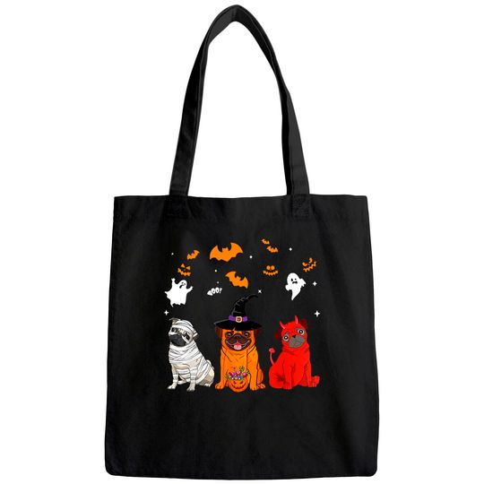 Halloween pug Dogs Lovers Mummy Witch Demon Costumes Tote Bag