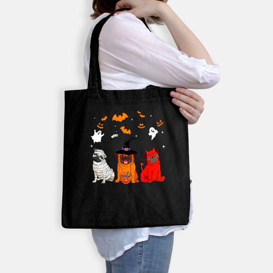 Halloween pug Dogs Lovers Mummy Witch Demon Costumes Tote Bag