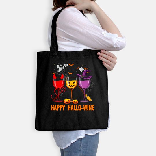 Happy Hallo Wine Glass Wine Drinking Tote Bag