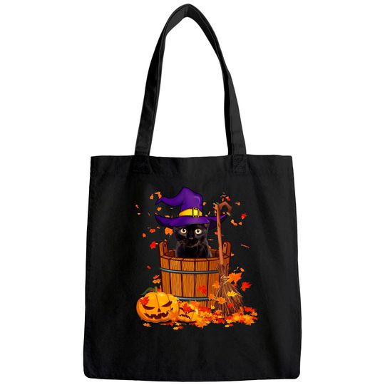 Black Cat Witch Halloween Tote Bag