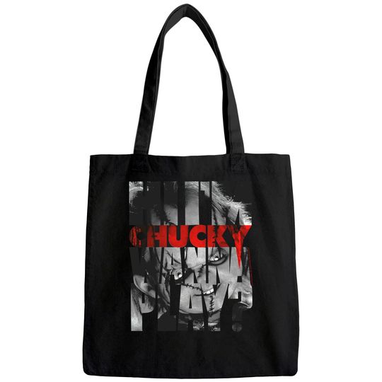 Child's Play Hi I'm Chucky Wanna Play Text Fill Tote Bag