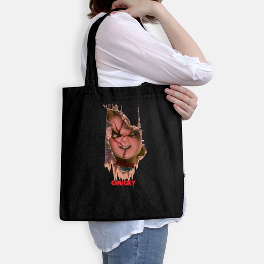 Child's Play Broken Door Here's Chucky Poster Tote Bag