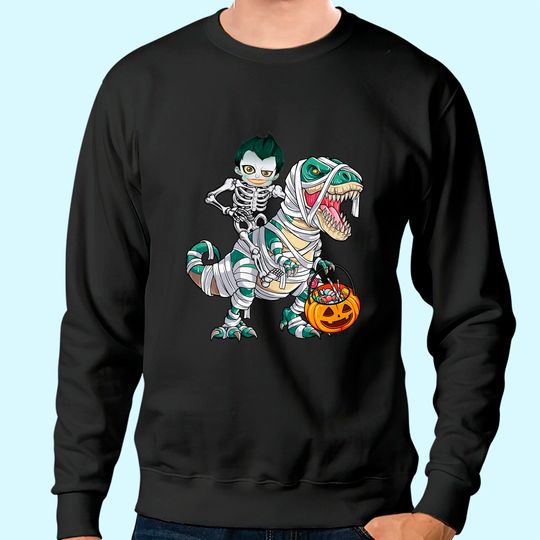 Skeleton Riding Mummy Dinosaur T-rex Halloween Joker Sweatshirt