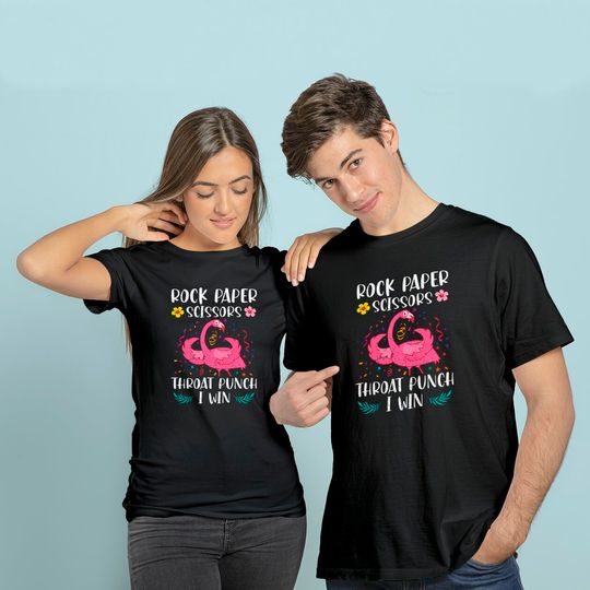 Discover Rock Paper Scissors Throat Punch I Win Flamingo Game T-Shirt
