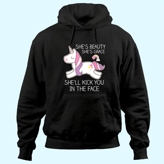 Discover Unicorn Hoodie - Beauty, Grace, Kick You In The Face Hoodie