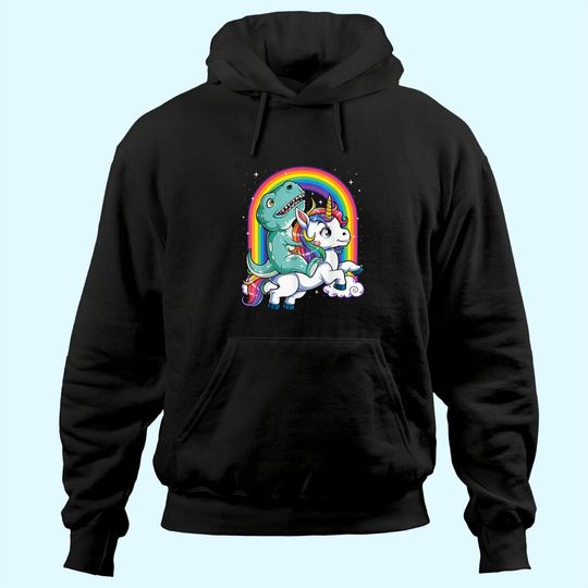 Discover Dinosaur Riding Unicorn Hoodie Kids Men Rainbow Gifts T rex