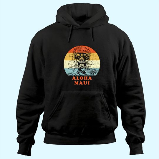 Aloha Maui Hawaiian Tiki Statue Vintage Retro Vacation Hoodie
