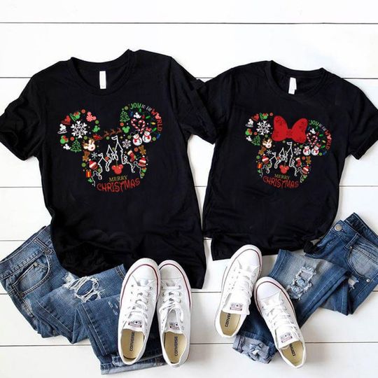 Mickey & Minnie Head Christmas Matching T Shirt