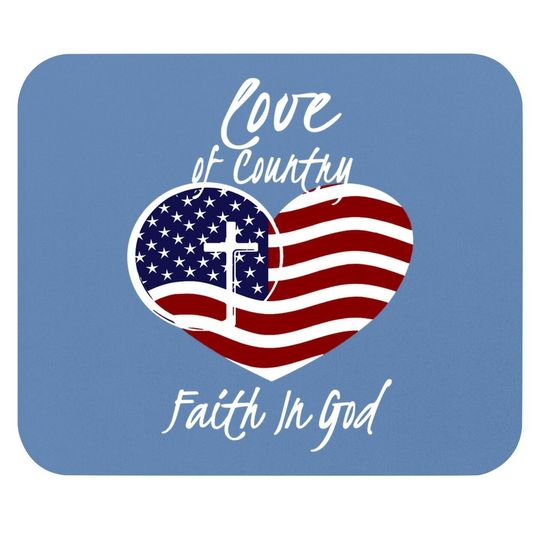 Patriotic Christian Faith In God Heart Cross American Flag Mouse Pad