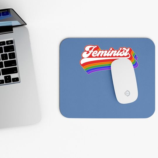 Feminist Mouse Pad. Retro 70's Feminism Mouse Pad. Vintage Rainbow