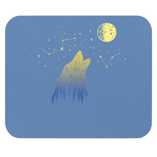 Wolf Howling At Stars Constellations And Moon Mouse Pad