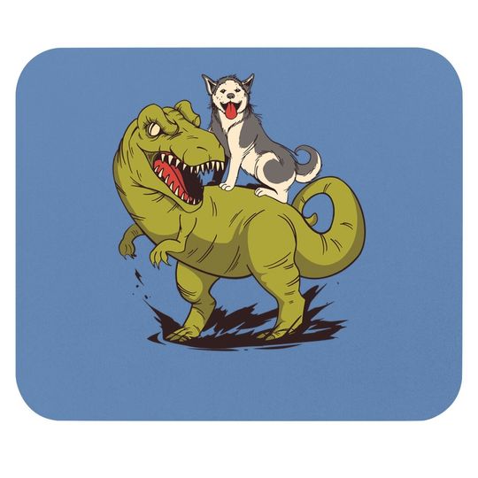 Siberian Husky Dog Riding Dinosaur Mouse Pad