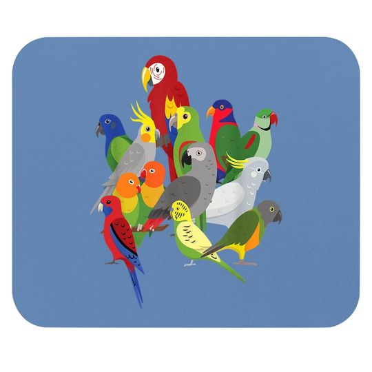 Parrot Flock - Macaw, Cockatoo, African Grey, & Budgie Mouse Pad