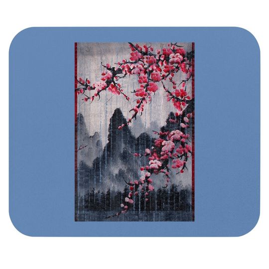 Vintage Cherry Blossom Woodblock Mouse Pad Japanese Graphical Art Mouse Pad