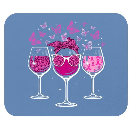 Wine Glass Butterfly Breast Cancer Awareness Pink Ribbon Mouse Pad
