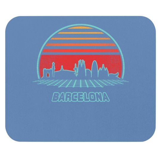 Barcelona City Skyline Retro 80s Style Souvenir Gift Mouse Pad